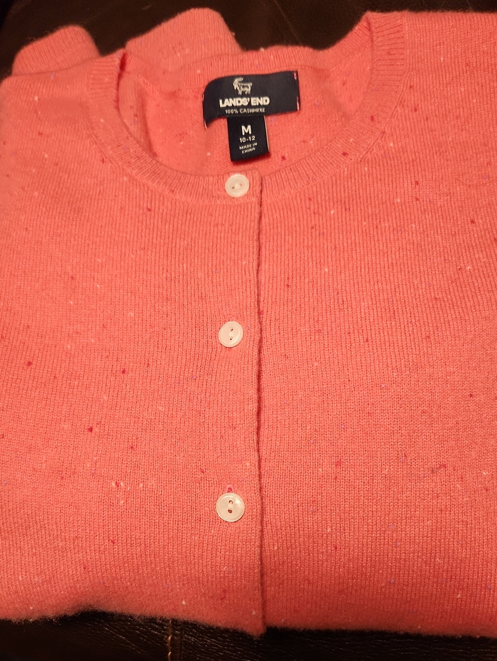 Lands' End Coral Button-Front Crew CASHMERE Cardigan